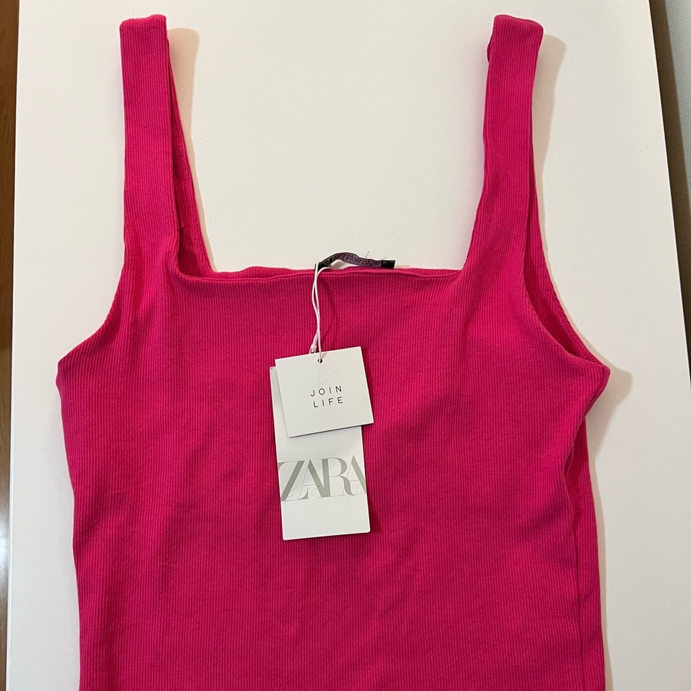 Pink Zara Square Neck Ribbed Crop